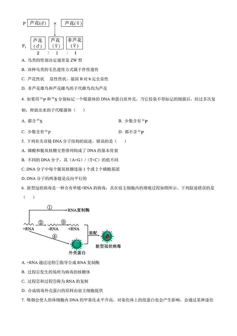 2024长沙长郡中学高一下学期期末考试生物试卷含解析02