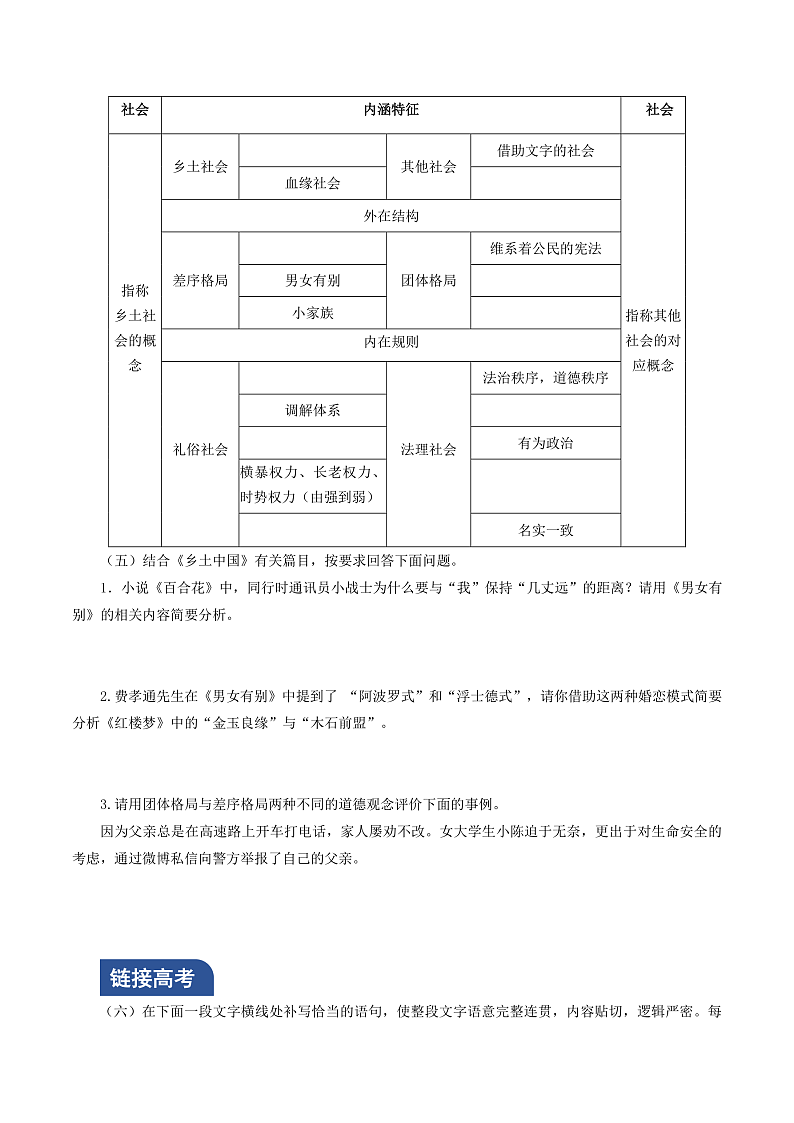 人教统编版高中语文必修上册《乡土中国》第4课时：抓住核心概念，读懂第4—7篇 课件+教案+导学案+分层作业02