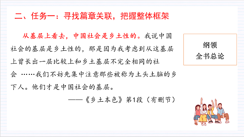 人教统编版高中语文必修上册《乡土中国》第7课时：梳理大纲小目，读懂全书内容 课件+教案+导学案+分层作业07