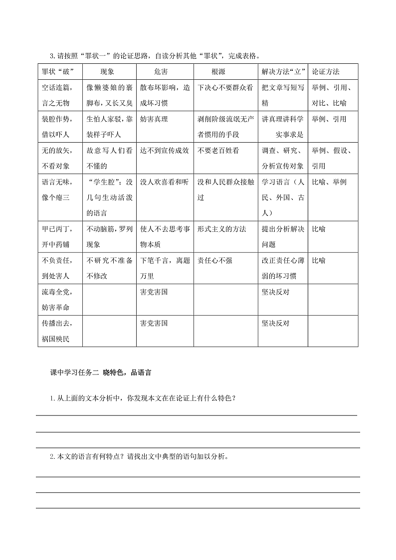 人教统编版高中语文必修上册11《反对党八股（节选）》课件+教案+导学案+分层作业+素材02