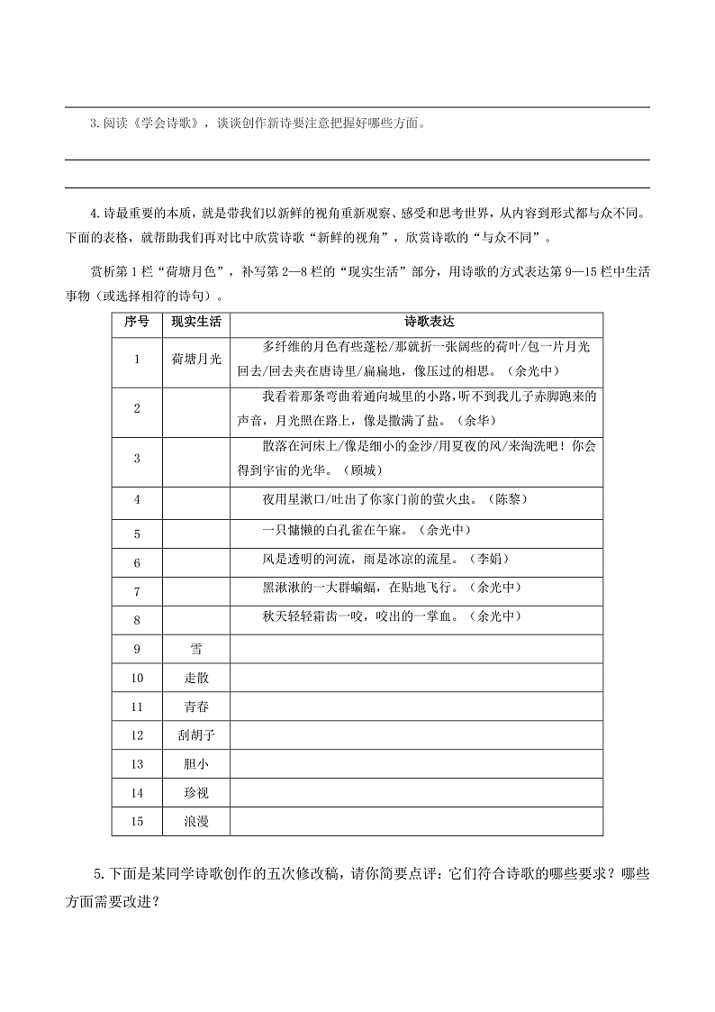 人教统编版高中语文必修上册 学写诗歌 课件+教案+导学案+写作素材02