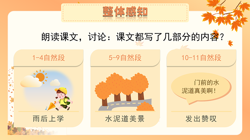 【核心素养-任务群】部编版语文三上 5《铺满金色巴掌的水泥道》课件+教案+音视频素材+课文朗读07