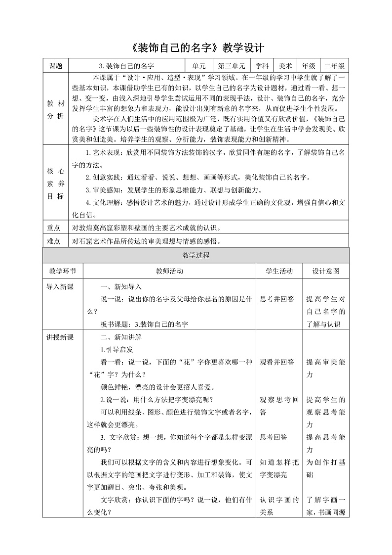 【核心素养】人教版美术二年级上册 3《装饰自己的名字》课件+教案+素材01