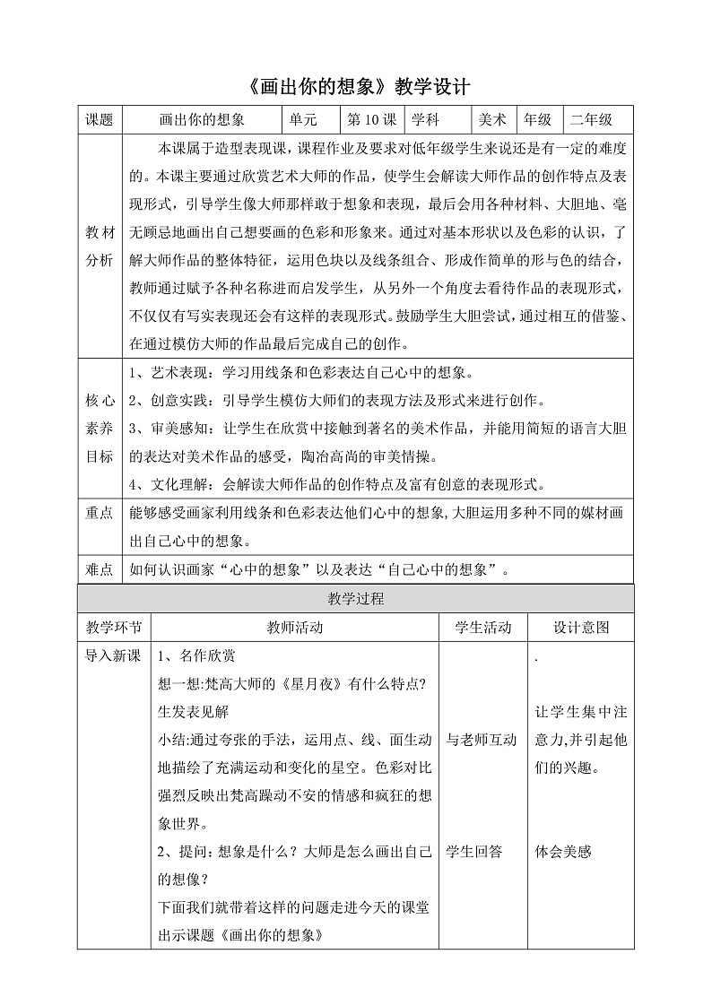 【核心素养】人教版美术二年级上册 10《画出你的想象》课件+教案01