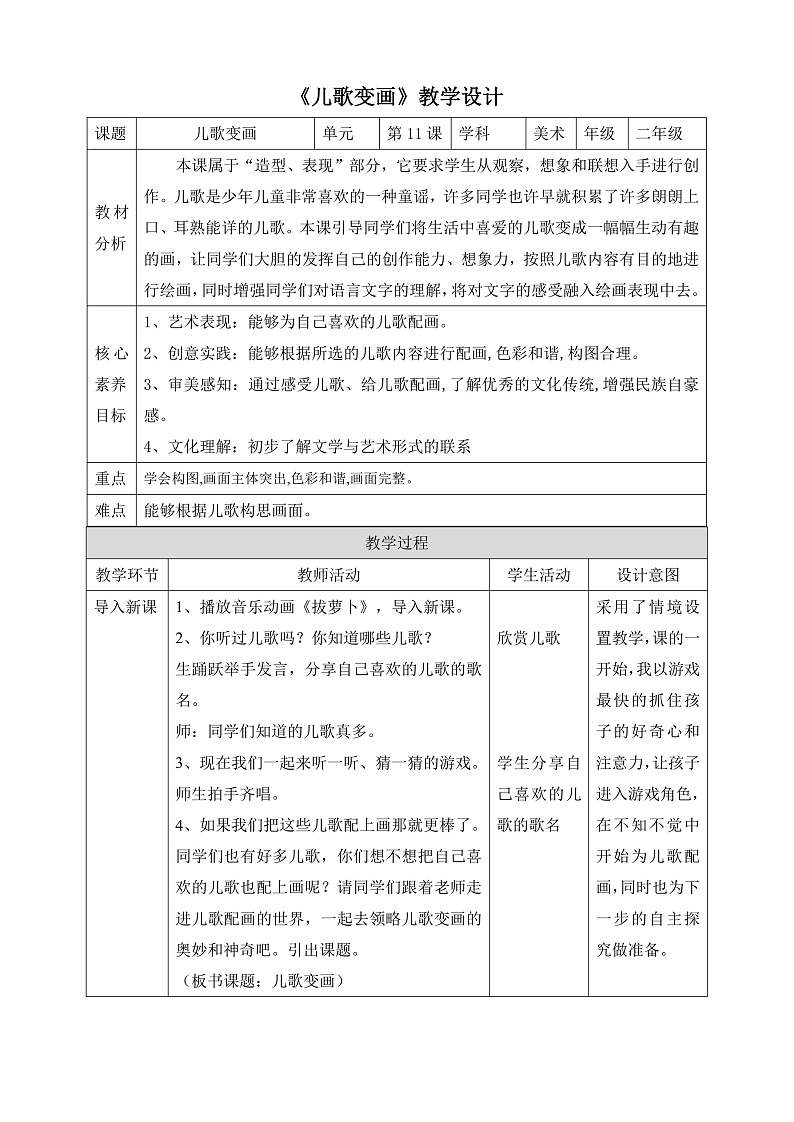【核心素养】人教版美术二年级上册 11《儿歌变画》 课件+教案+素材01