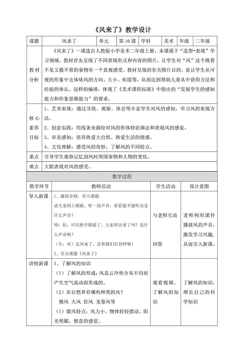 【核心素养】人教版美术二年级上册 16 《风来了》 课件+教案+素材01