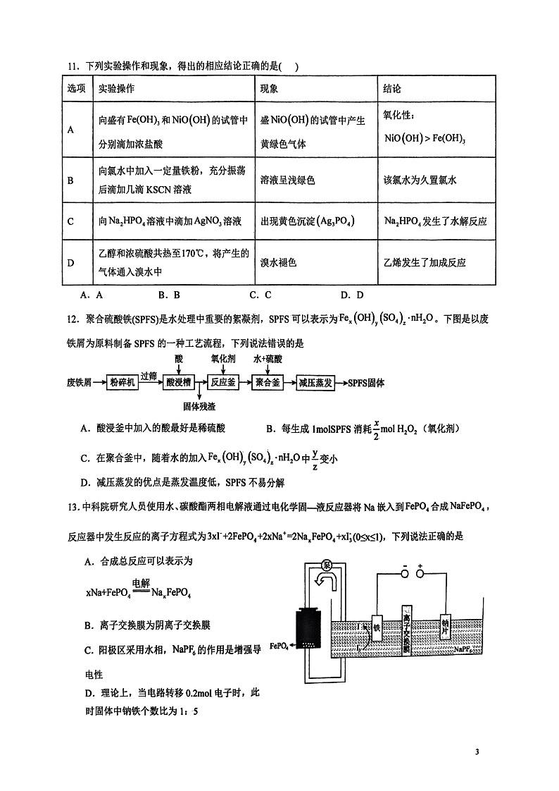 湖南省长沙市雅礼中学2024-2025学年高三上学期入学考试化学试题第3页
