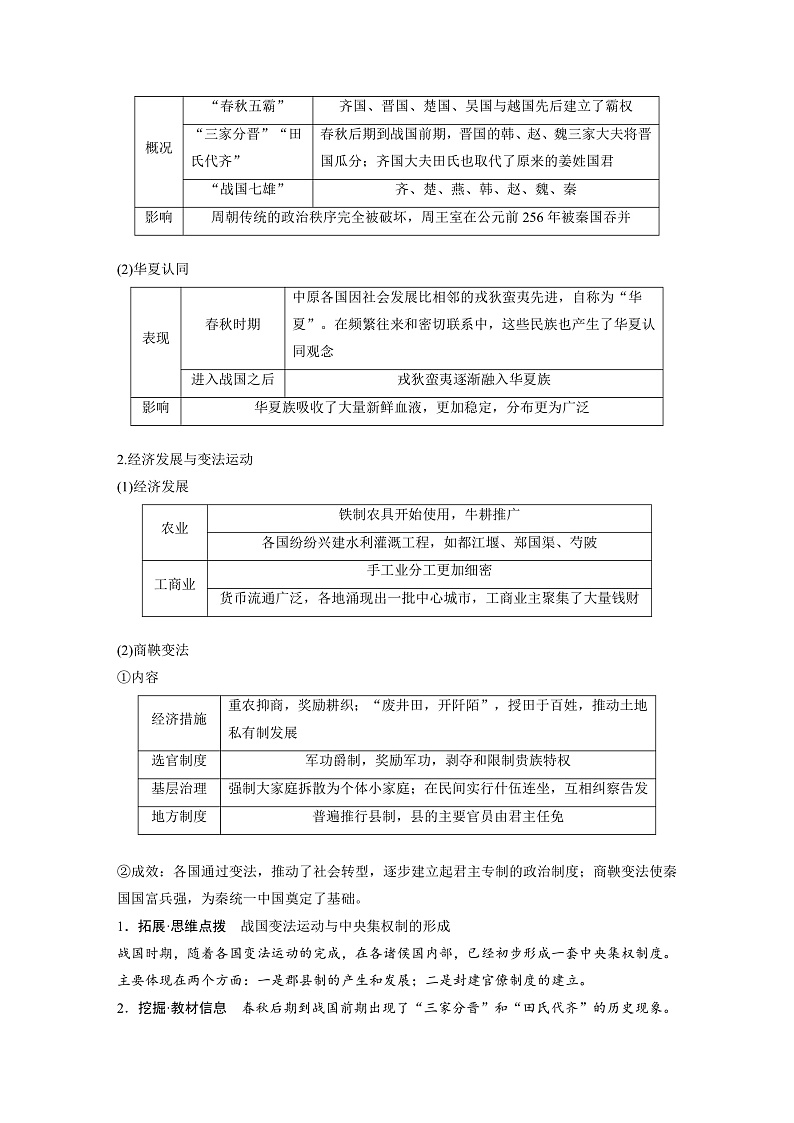 2025年新高考历史大一轮复习板块一　第一单元　第二讲　诸侯纷争与变法运动(课件+讲义+练习)02