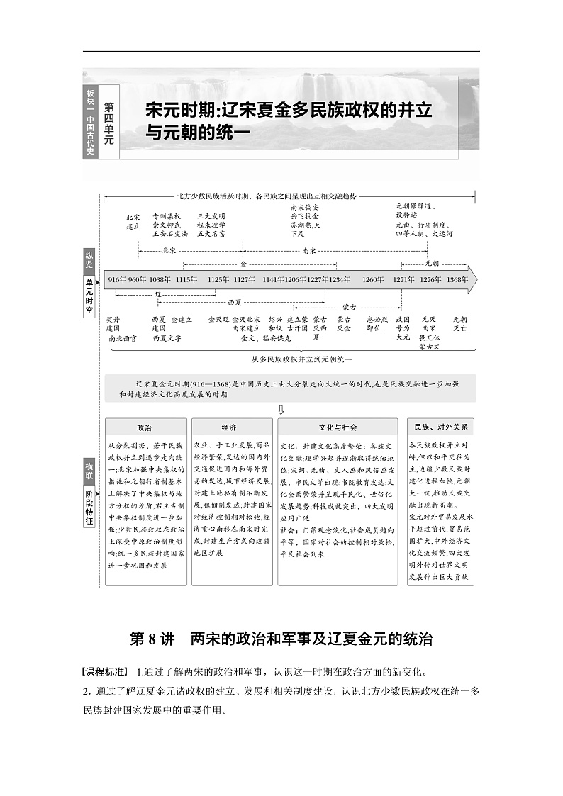 2025年新高考历史大一轮复习板块一　第四单元　第八讲　两宋的政治和军事及辽夏金元的统治(课件+讲义+练习)01