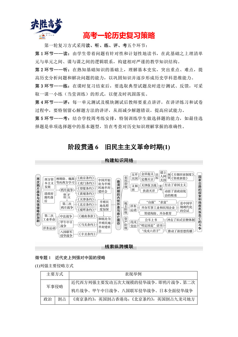 2025年新高考历史大一轮复习板块二　第六单元　阶段贯通6　旧民主主义革命时期(1)(课件+讲义+练习)01