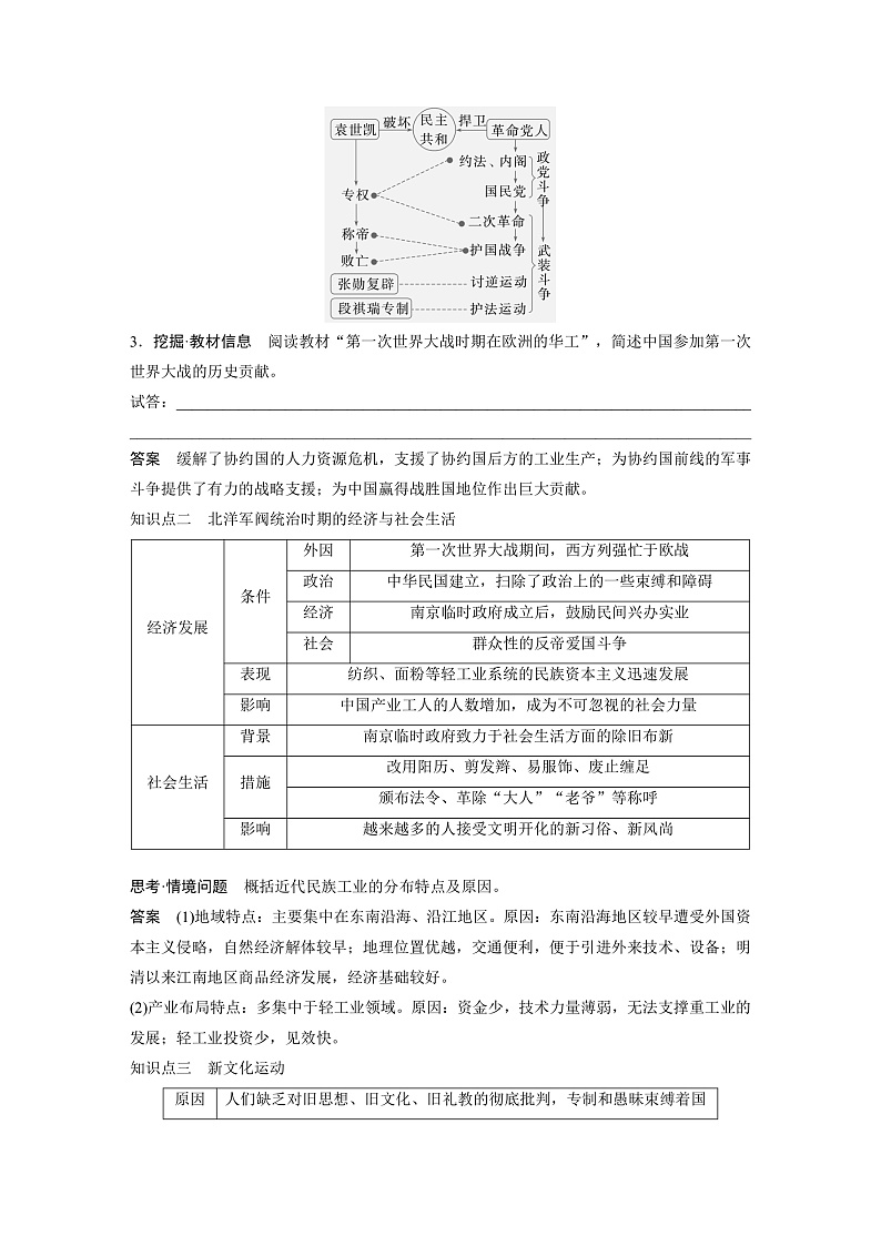 2025年新高考历史大一轮复习板块二 第七单元 第十八讲 北洋军阀统治时期的政治、经济与文化(课件+讲义+练习)03