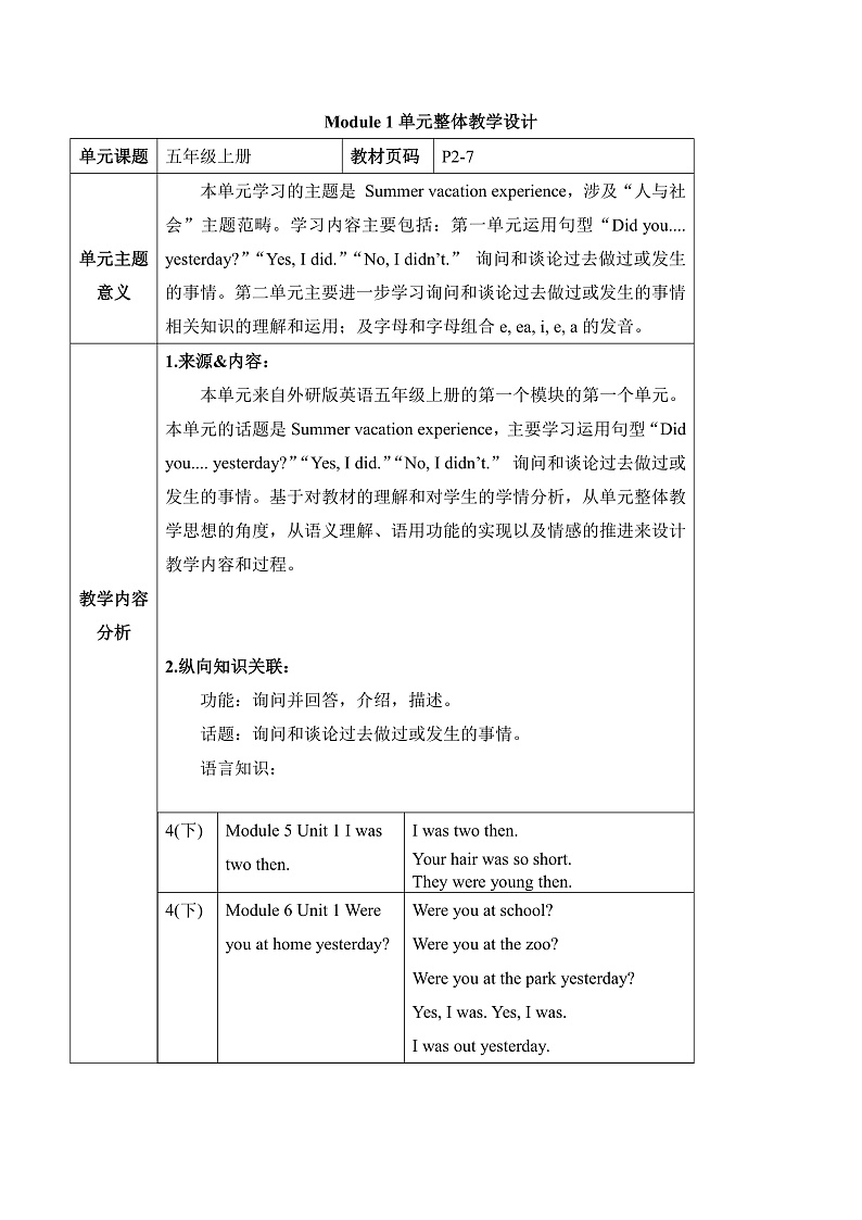 外研版英语五年级上册Module 1 Unit 2《 We bought ice creams》课件+单元整体教学设计01