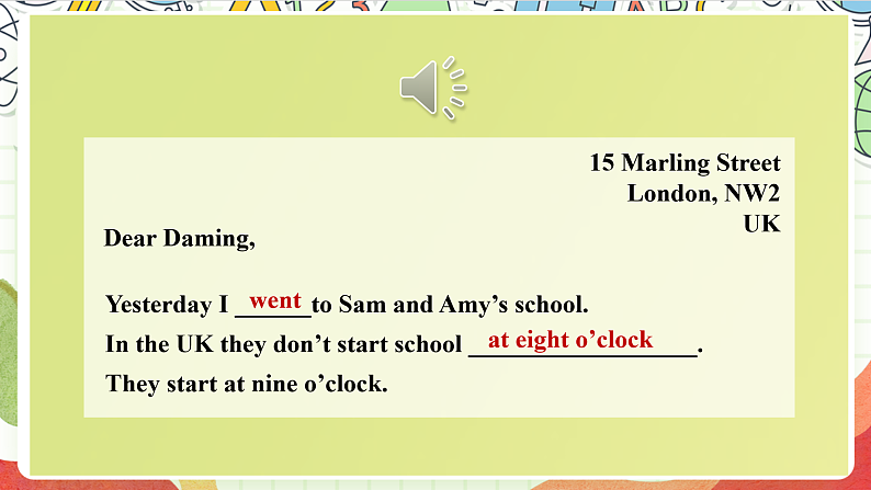 外研版英语五年级上册Module 8 Unit 2 《Yesterday I went to Sam and Amy's school》 课件第5页