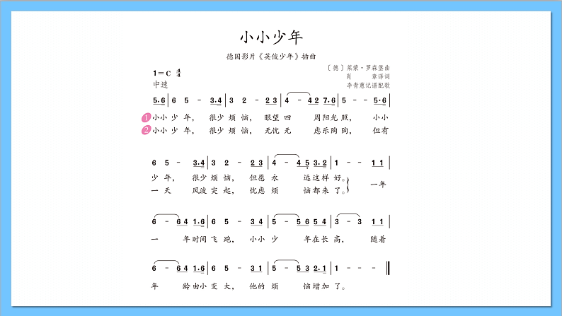 【核心素养】人教版音乐六年级上册4.1《《小小少年》》课件+教案+素材07