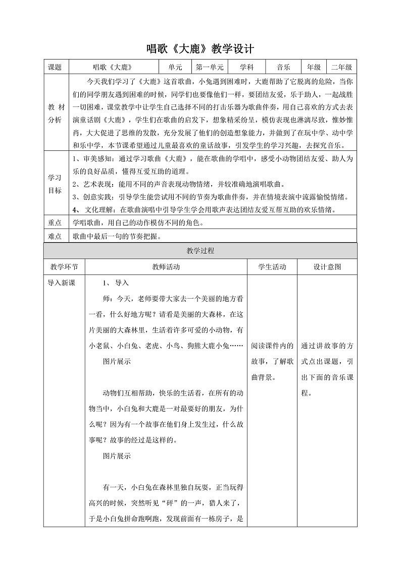 【核心素养】人教版音乐二上1.1《大鹿》课件+教案+素材01