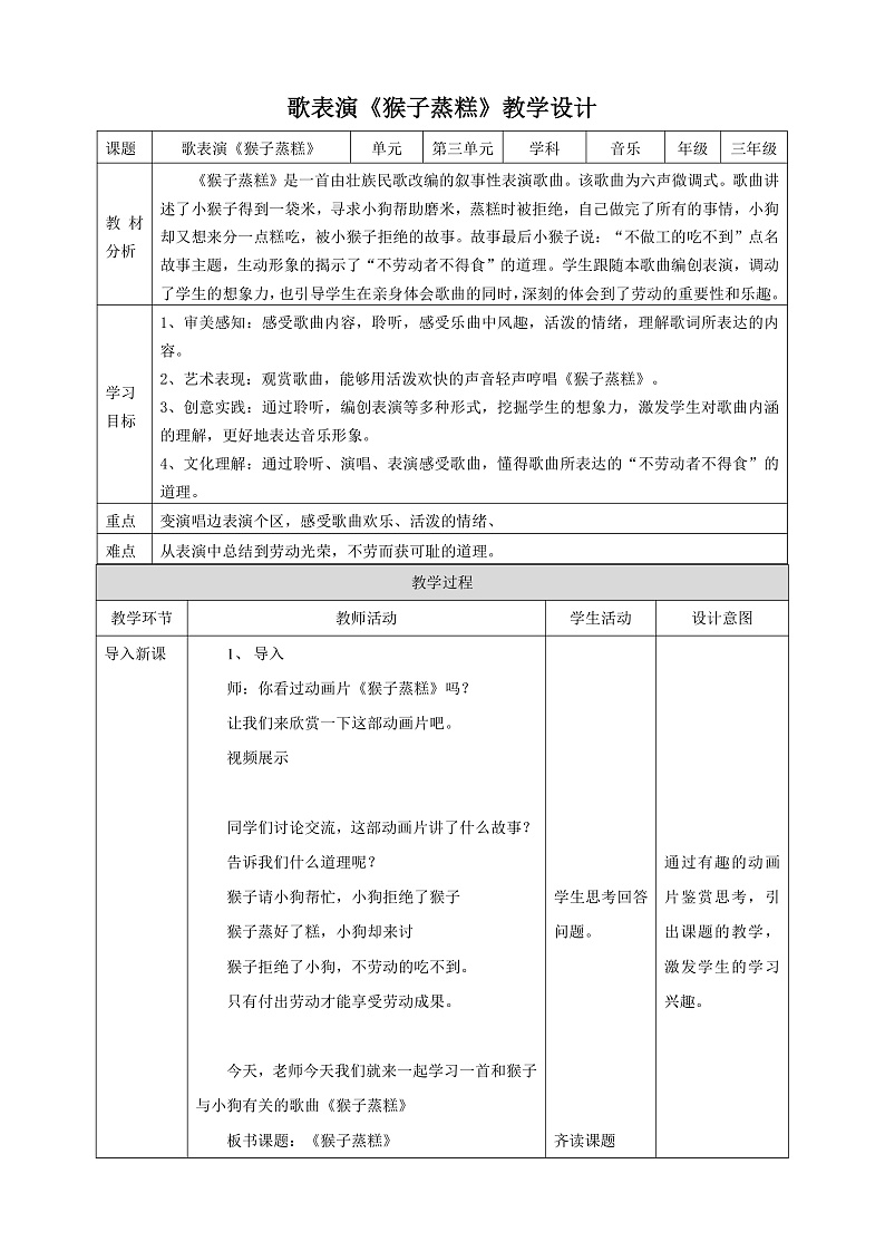 【核心素养】人教版音乐二上3.5《猴子蒸糕》课件+教案+素材01