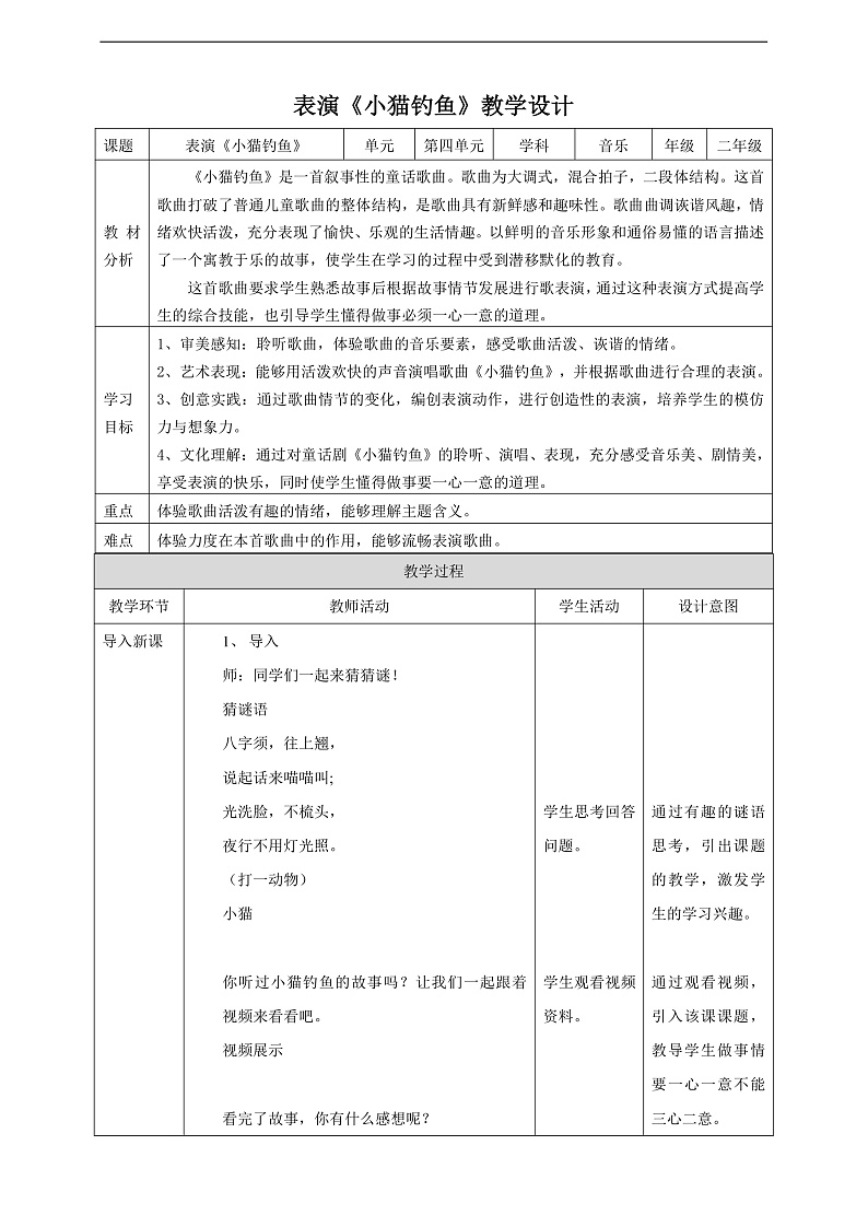 【核心素养】人教版音乐二上4.6《小猫钓鱼》课件+教案+素材01