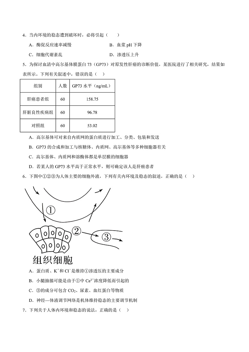 人教版高二生物选择性必修一 1.2 《内环境的稳态》分层练习（原卷+解析卷）02