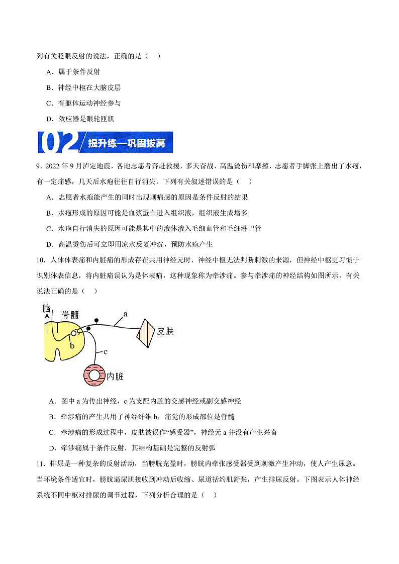 人教版高二生物选择性必修一 2.2 《神经调节的基本方式》分层练习（原卷+解析卷）03