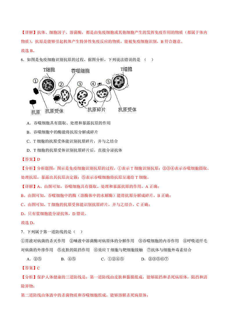 人教版高二生物选择性必修一 第4章 《免疫调节》分层练习（解析版）第3页