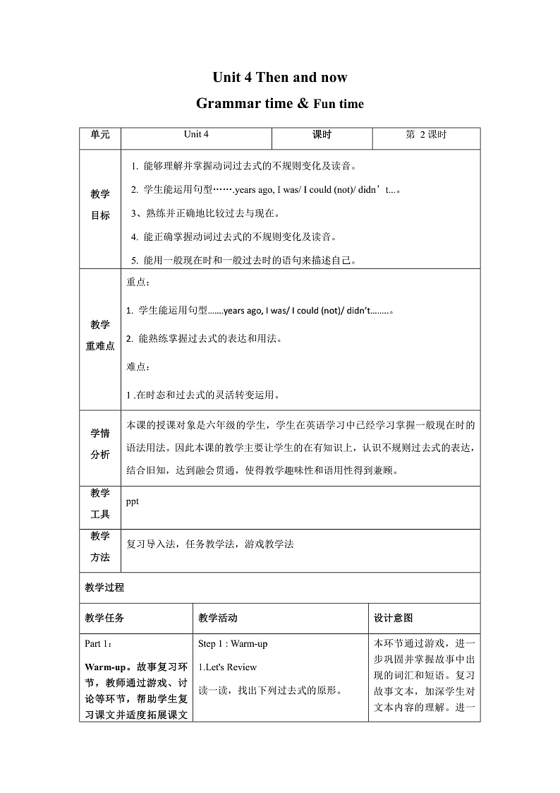 牛津译林版英语六年级上册Unit4 《Fun time&Grammar time》课件+教案+素材01