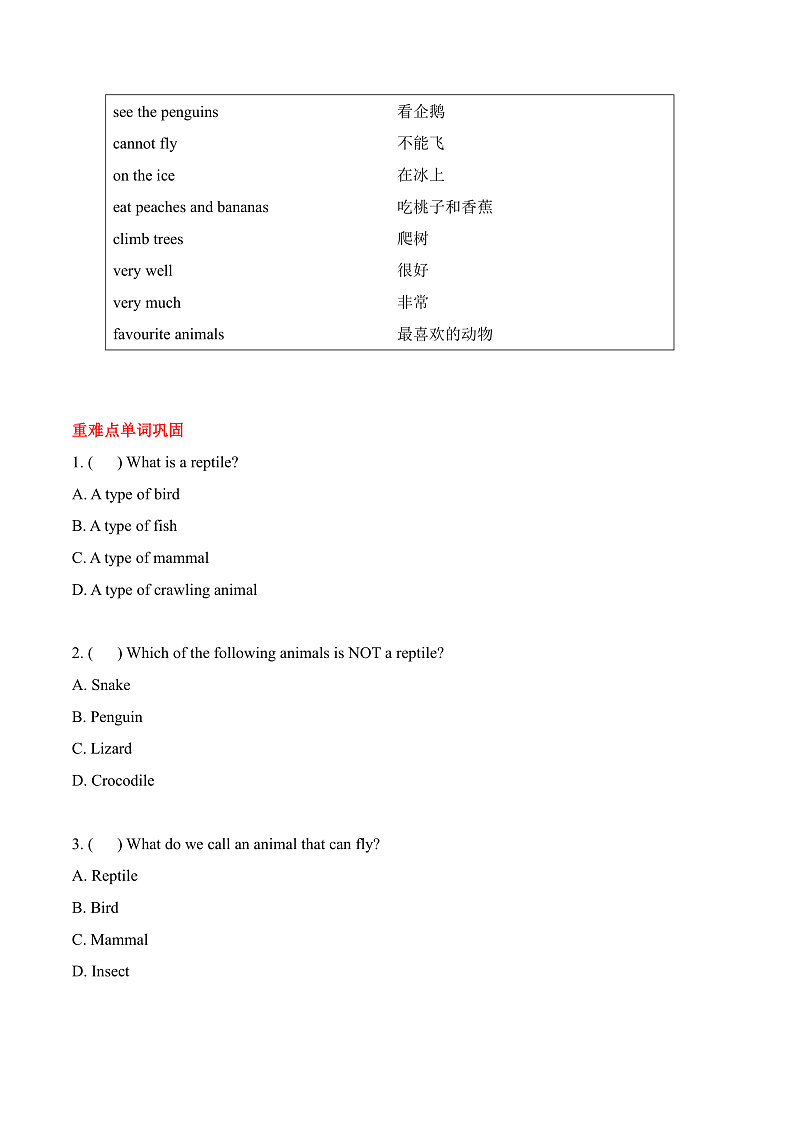 人教版新起点英语六上 Unit 3 《Animal World》知识点梳理讲义02