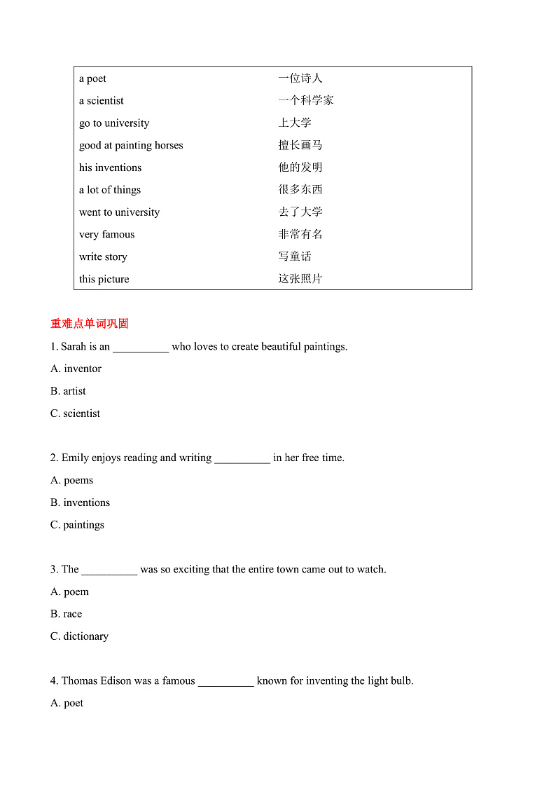人教版新起点英语六上 Unit 5 《Famous People》知识点梳理讲义02