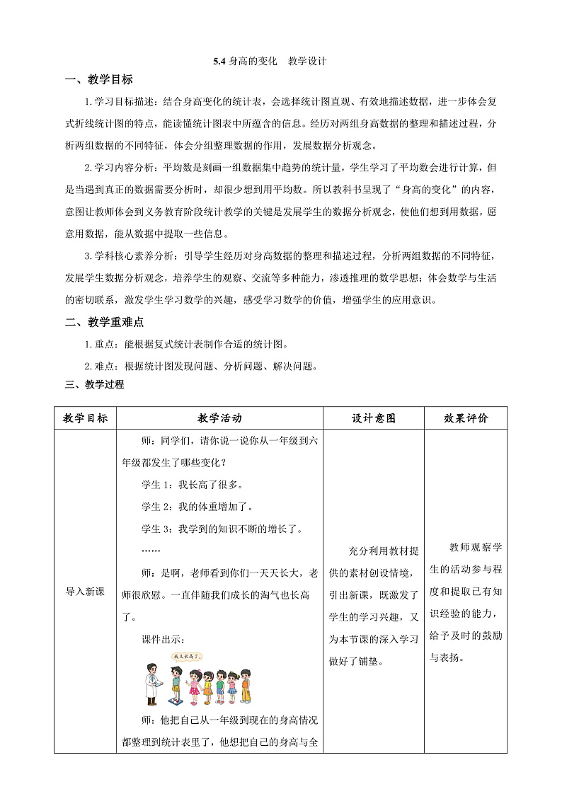 北师大版数学六上5.4《身高的变化》课件+教案01
