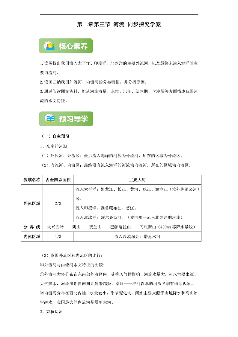 【精彩课堂】人教版八年级地理上册 第二章第三节 河流 同步探究学案（含解析）01
