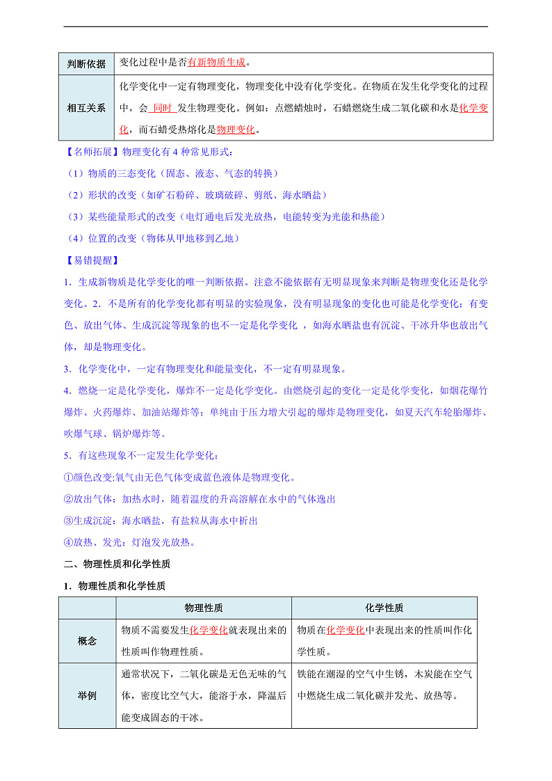 【培优训练】人教版2024初中化学九年级上册1.1物质的变化和性质（原卷版+解析版）03