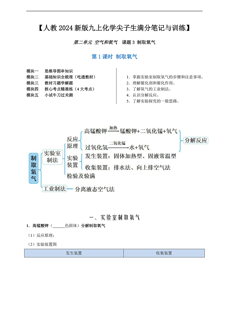 【培优训练】人教版2024初中化学九年级上册2.3.1制取氧气（原卷版+解析版）01