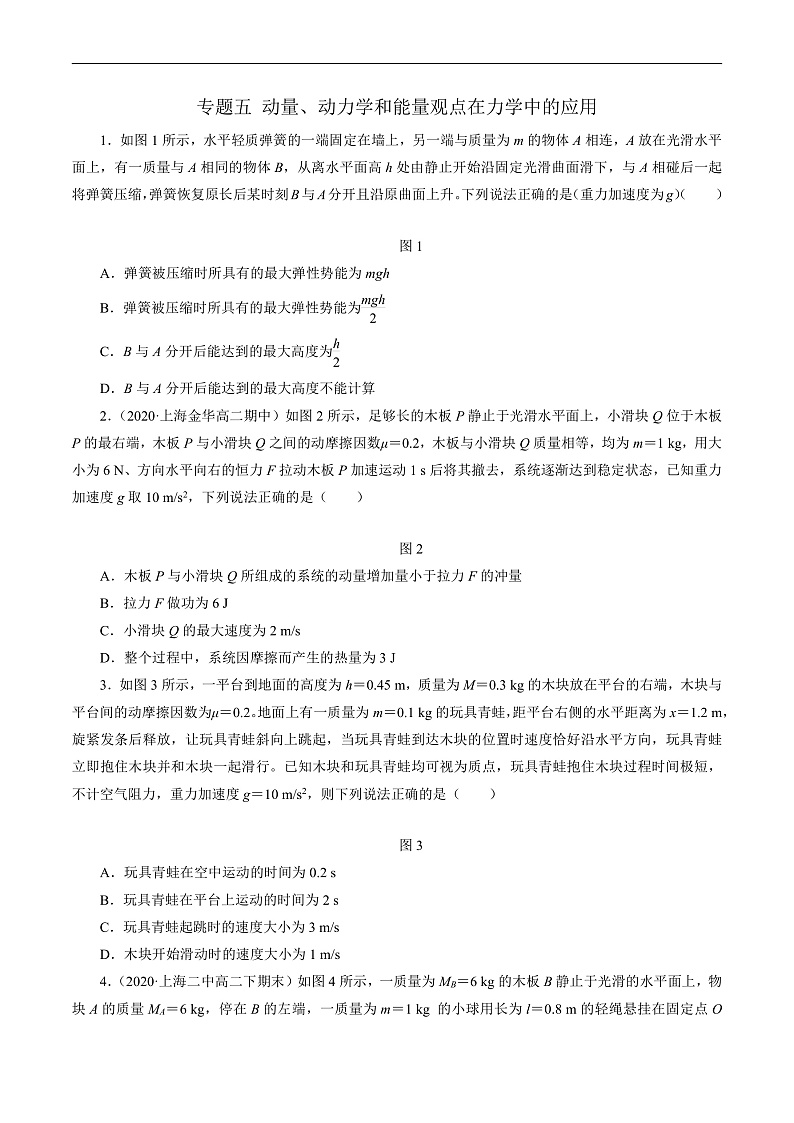 专题五 动量、动力学和能量观点在力学中的应用（原卷版） 第1页