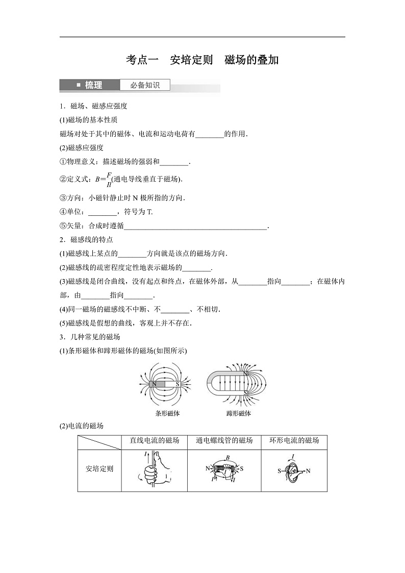 新高考物理一轮复习讲义 第11章 第1讲　磁场及其对电流的作用（原卷版）第2页