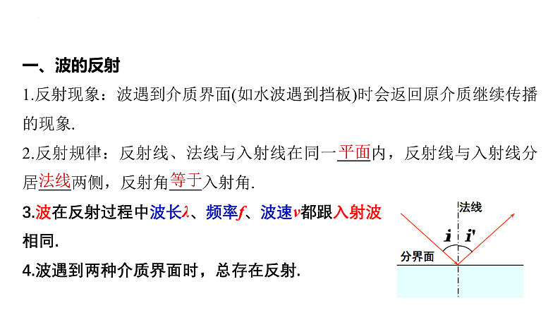 沪科版2020上海高二物理选修一 3.3机械波的反射和折射（课件）第4页