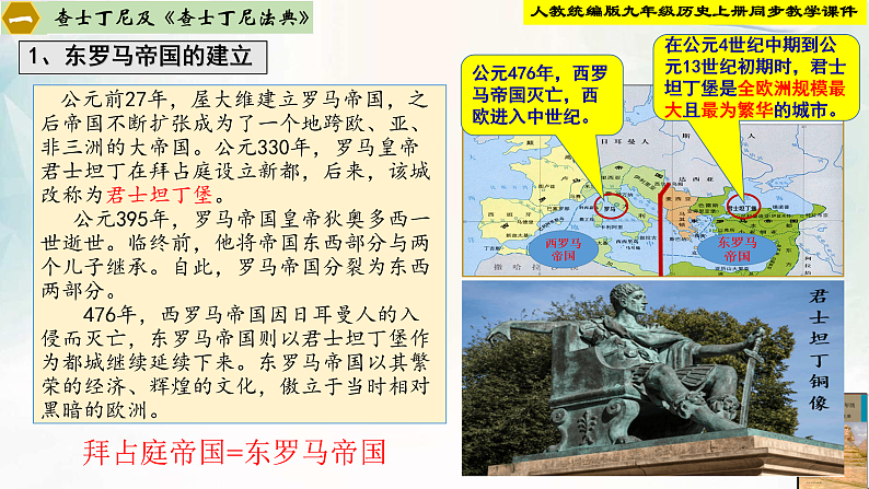 【新课标•新理念】人教部编版九年级历史上册第10课  拜占庭帝国和《查士丁尼法典》（同步课件）04