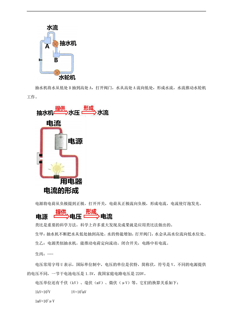 【核心素养】科教版物理九上4.2  《电压：电流产生的原因 》   教案02