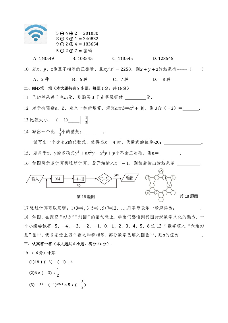 2024－2025 学年第一学期期中考试 初一数学 试卷第2页