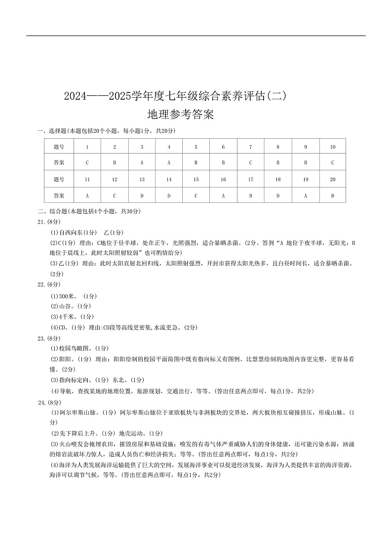 河南省南阳市多校2024-2025学年七年级上学期期中模拟地理试题01