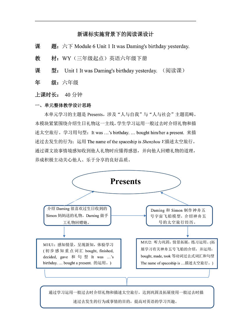 外研版六下 Module 6 单元教学设计第1页