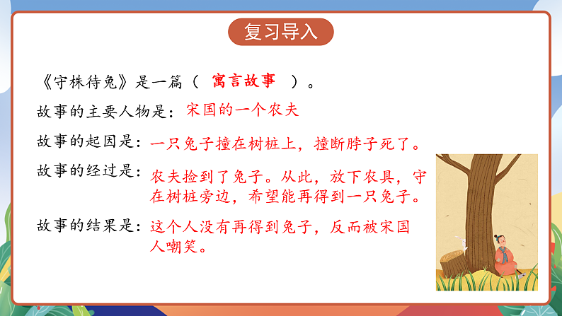 人教部编版语文三年级下册 第5课《守株待兔》第二课时 课件第3页