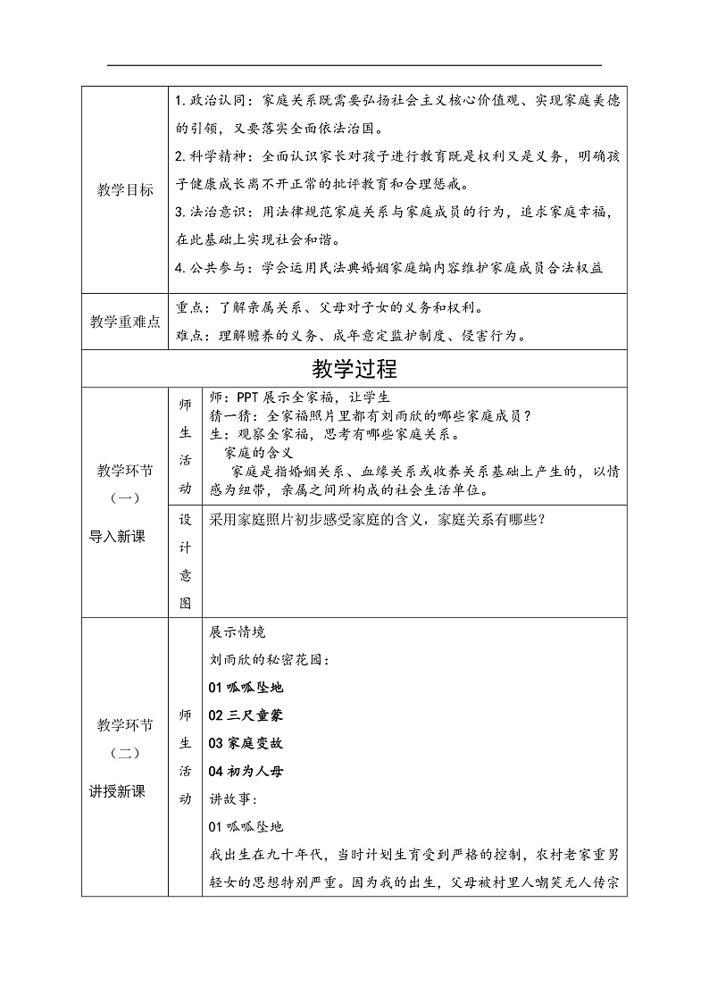 5.1  家和万事兴 教案（表格式）--2024-2025学年高中政治统编版选择性必修二法律与生活第2页