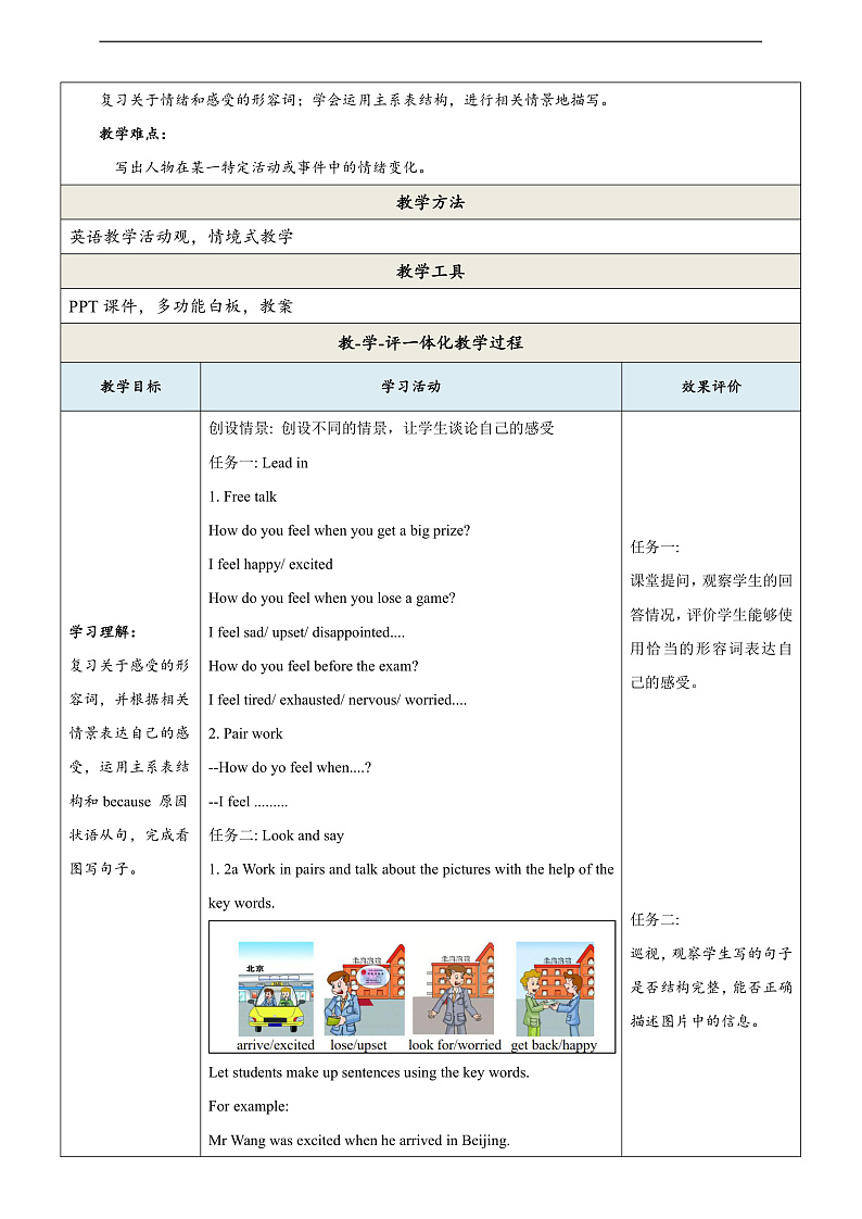 仁爱科普版英语八年级下册 Unit 5 Topic 1《You look excited》读写课 教案第2页