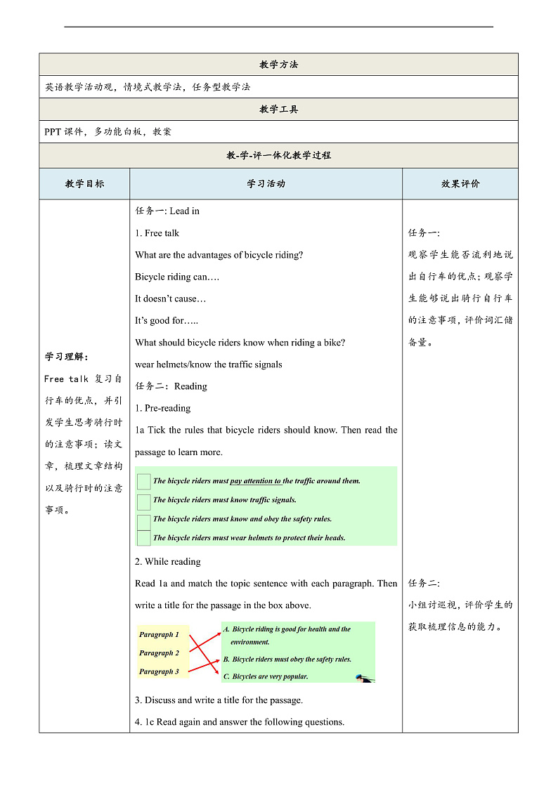 仁爱科普版英语八下 Unit 6 Topic 3 《Enjoy Cycling》Section C 教案第2页