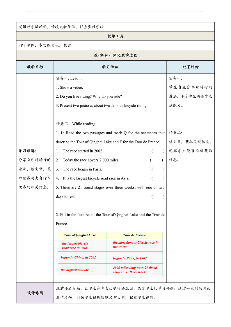 仁爱科普版英语八下 Unit 6 Topic 3 《Enjoy Cycling》 Section D 教案第2页