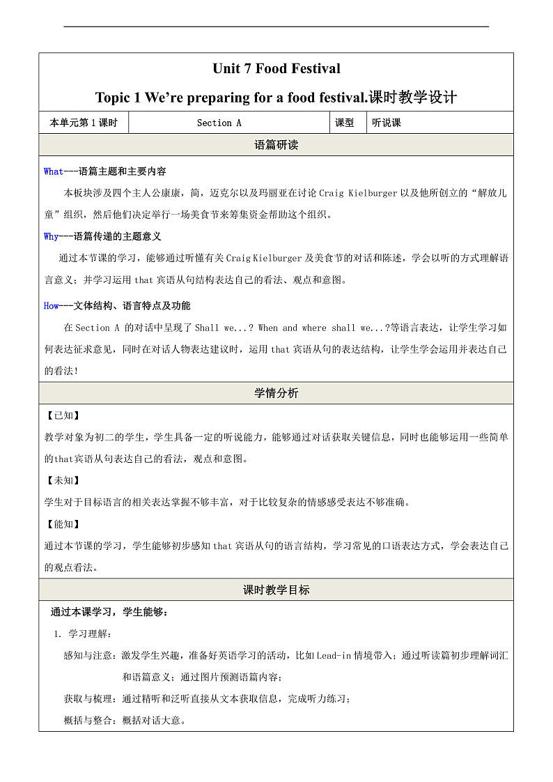 仁爱科普版英语八下 Unit 7 Topic 1 《Our Clothes》 Section A 教案第1页