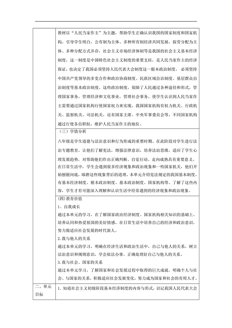 【大单元整体教学】统编版道德与法治八年级下册第三单元 人民当家作主 整体教学设计第2页