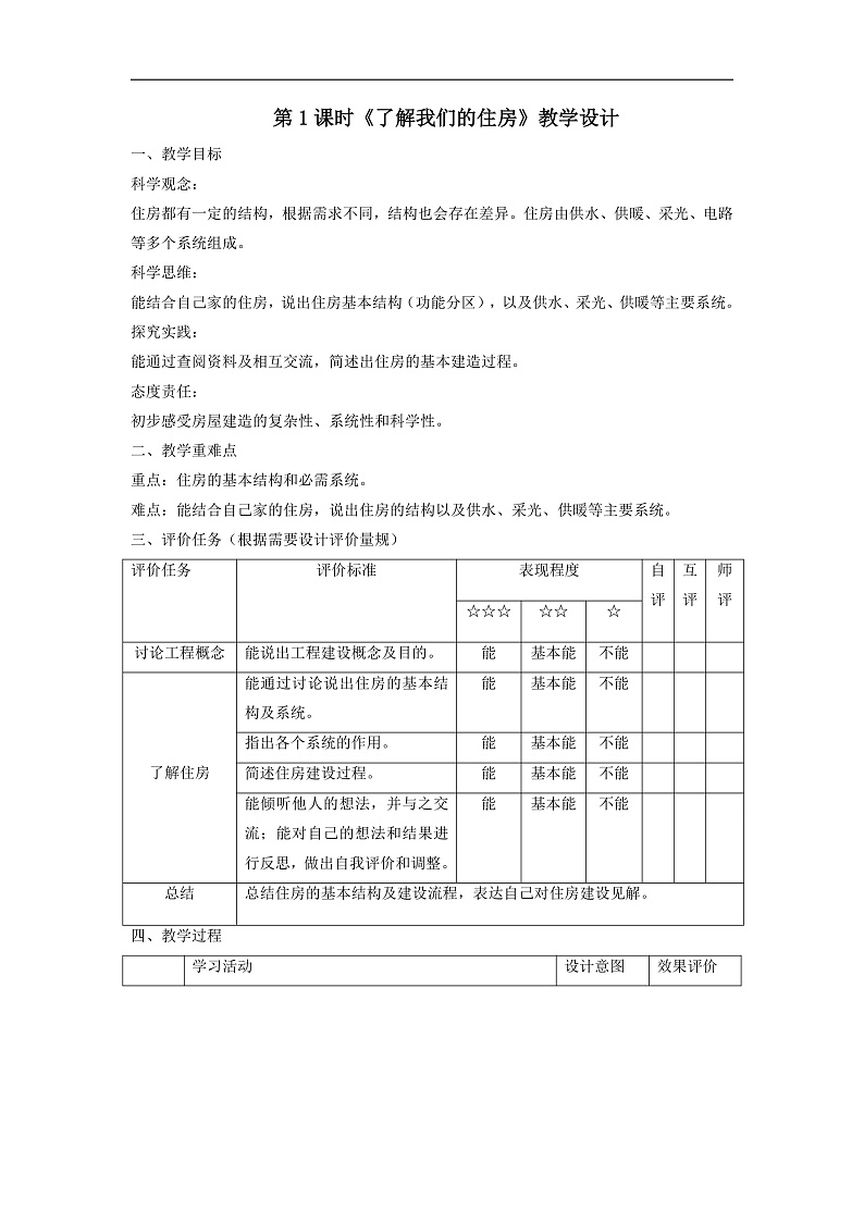 【大单元整体教学】1.1了解我们的住房 课时教案第1页