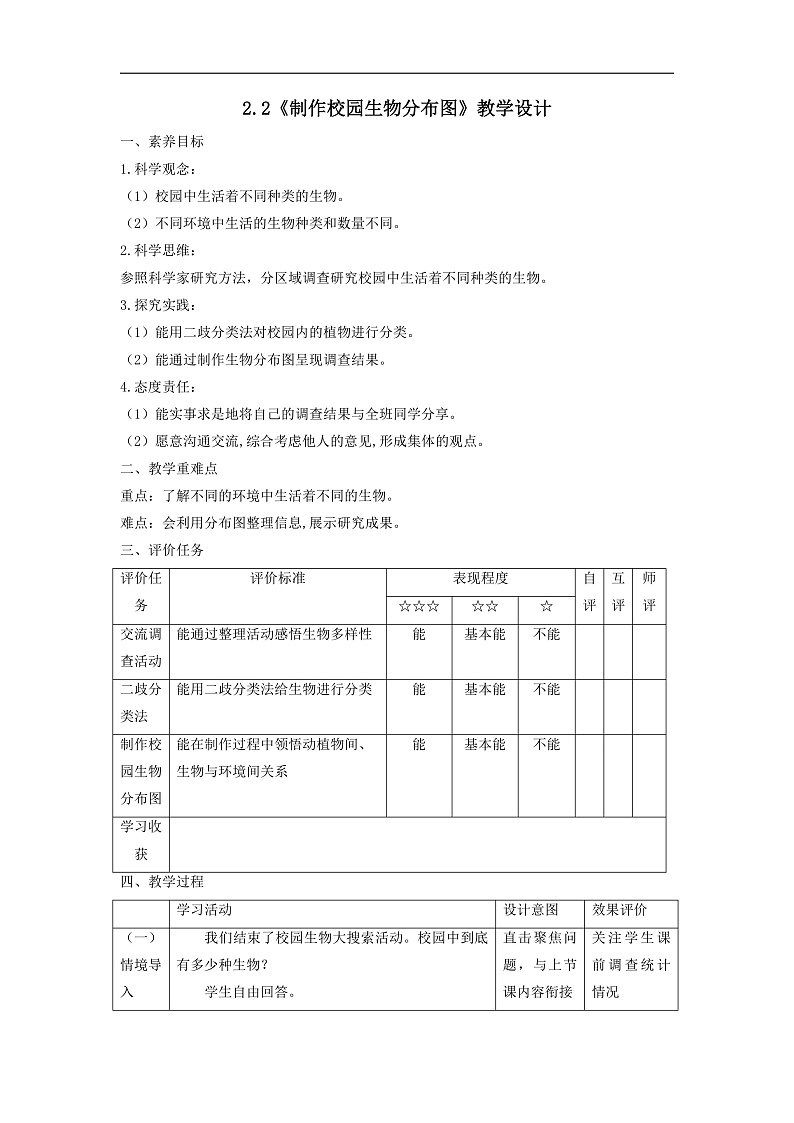 【大单元整体教学】2.2《制作校园生物分布图》课时教案第1页
