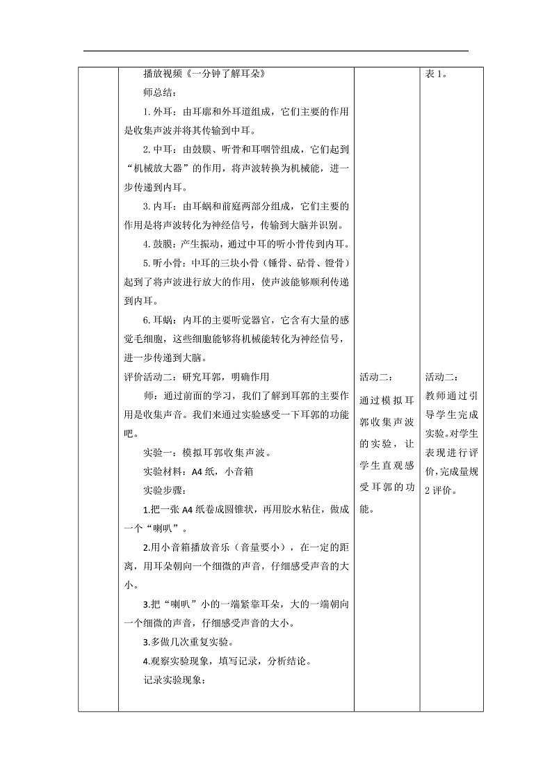 【大单元整体教学】教科版科学四上第一单元《声音》第4课 我们是怎呀听到声音的  课时教案第3页