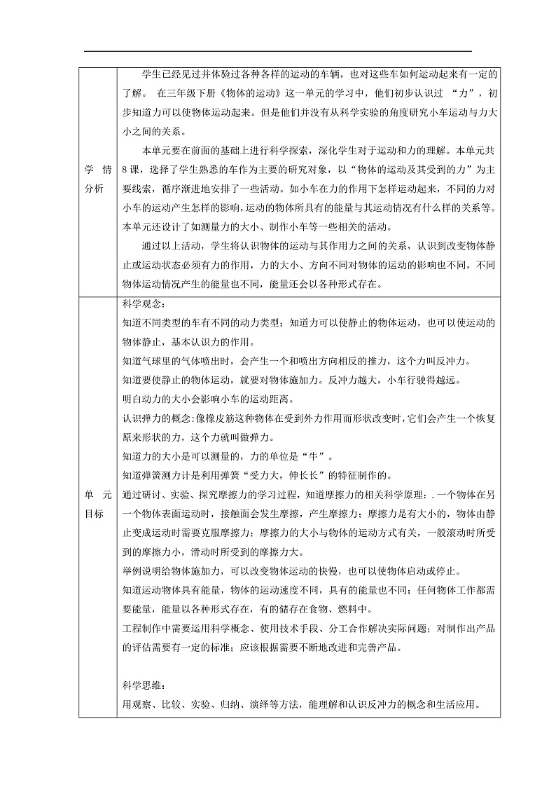 【大单元整体教学】教科版科学四上第三单元《运动和力》 单元整体分析第3页